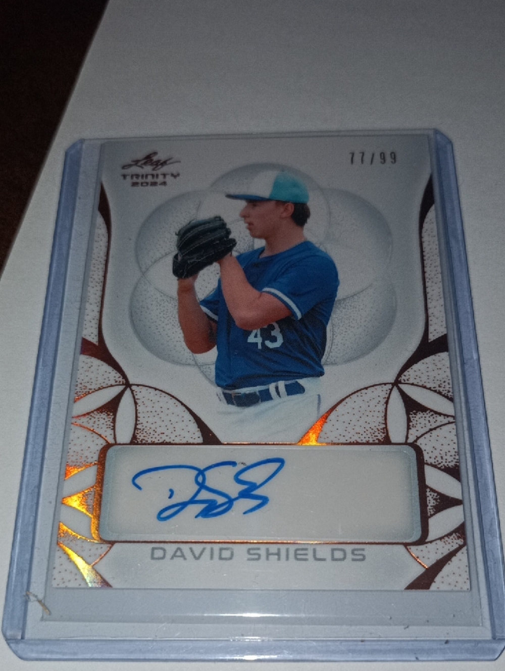 David Shields /99 Signed Baseball Card - Blue Jersey, Orange Accents